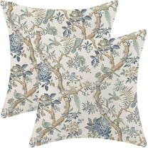 Chinoiserie Tree Throw Pillow Covers 18x18 Set of 2 Neutral Bird Tree Decorative Pillow Covers Branch Decoration Outdoor Cushion Cover Blue Floral Pillowcase for Sofa Couch Farmhouse