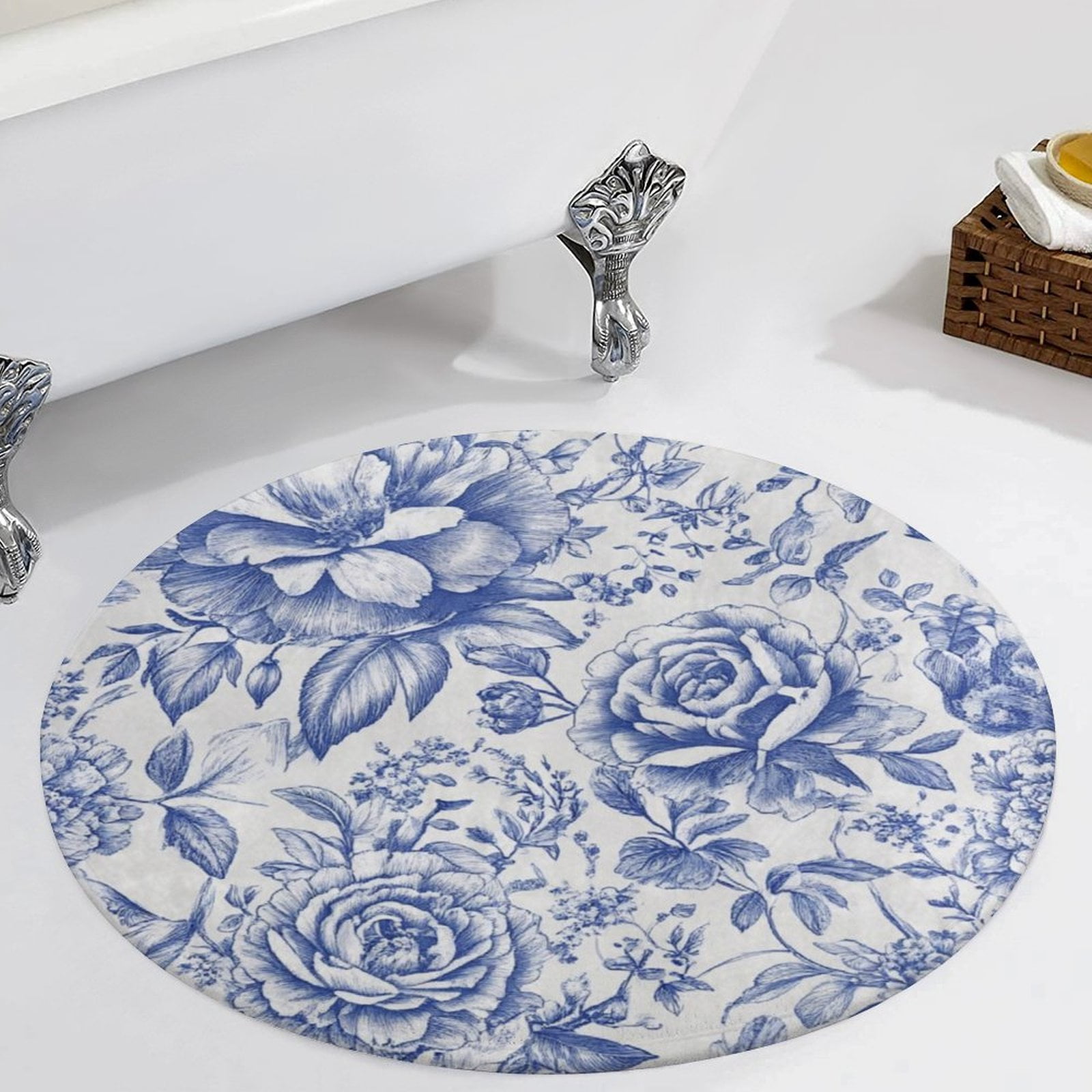 Chinoiserie Vintage Blue Bloom Floral2 Area Round Carpet Living Room