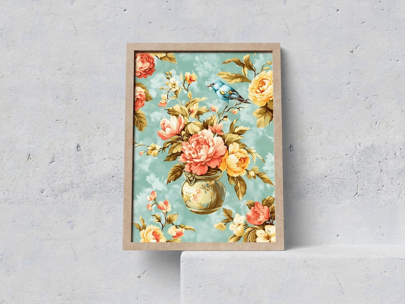 Chinoiserie Wall Art Print, Cottagecore Floral Print, Vintage Vase ...