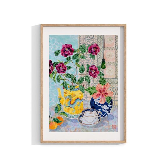 Chinoiserie Watercolour Print Wall Art Flowers Still Life Pasifika Plant Wall Decor Botanical Art 12X16 18X24 24X32, Unframed Paper Print
