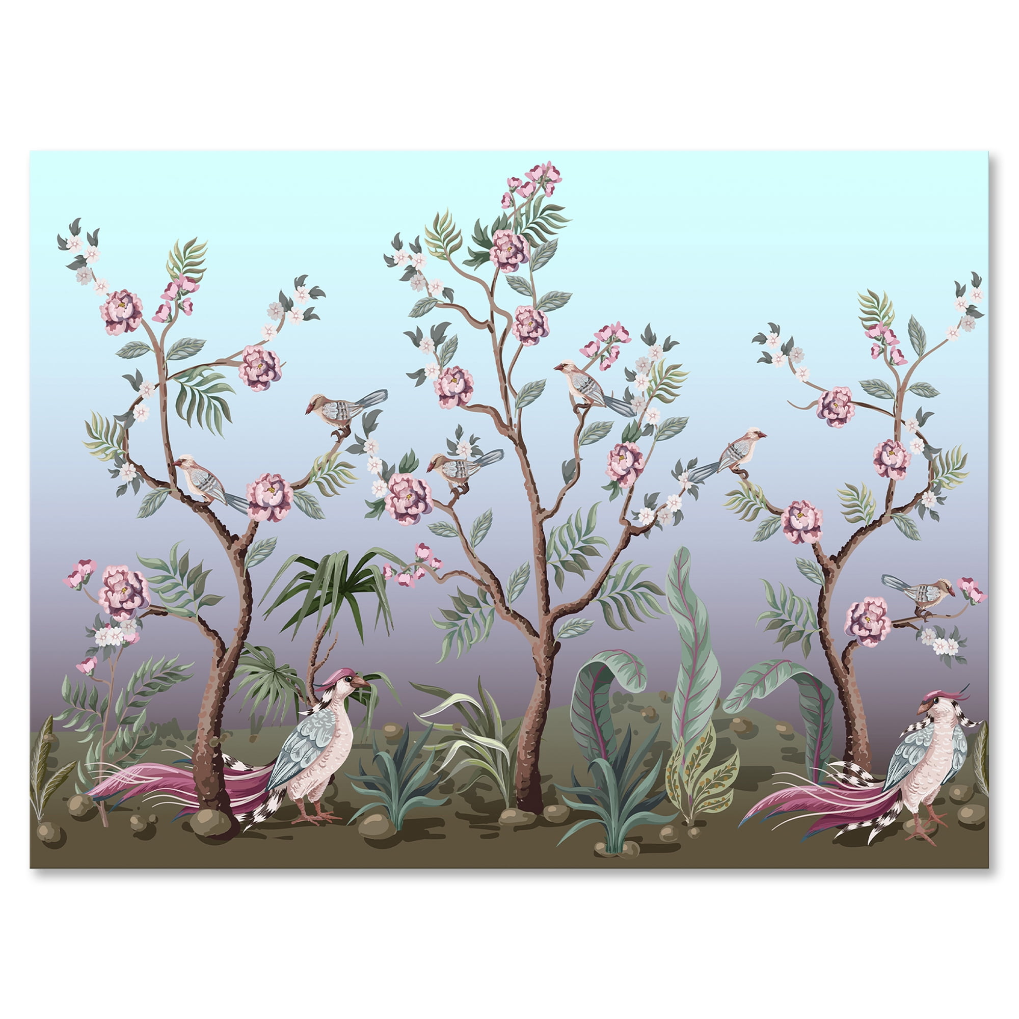 Chinoiserie With Peonies and Birds II 40 in x 30 in Painting Canvas Art Print, by Designart