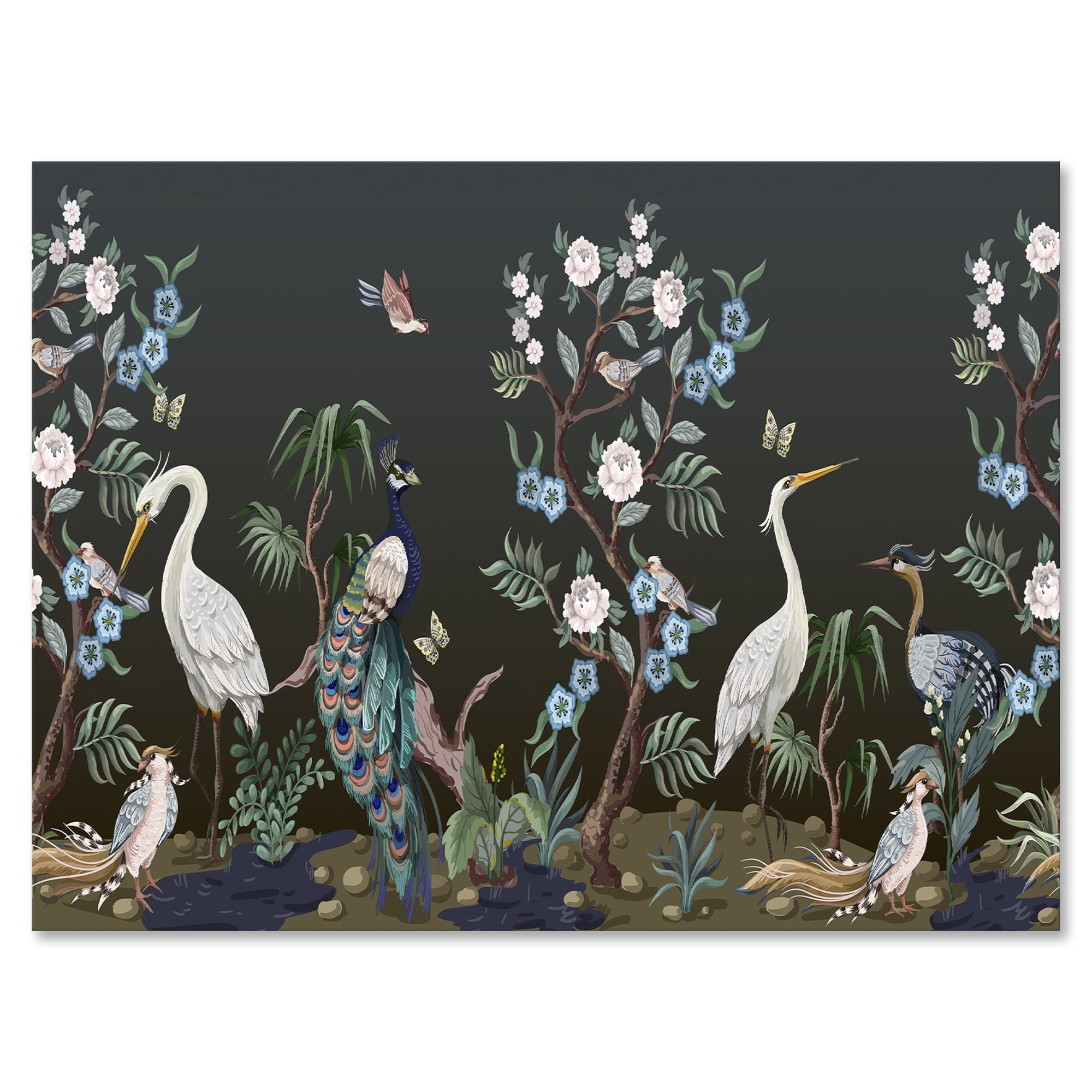 Chinoiserie With Peonies and Birds IV 32 in x 16 in Painting Canvas Art Print, by Designart
