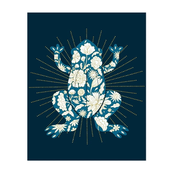 Chinoiserie frog - Illustration Floral Animal Pattern Botanical Modern Art Whimsical Nature Unframed Wall Art Print 20 x 24 inches