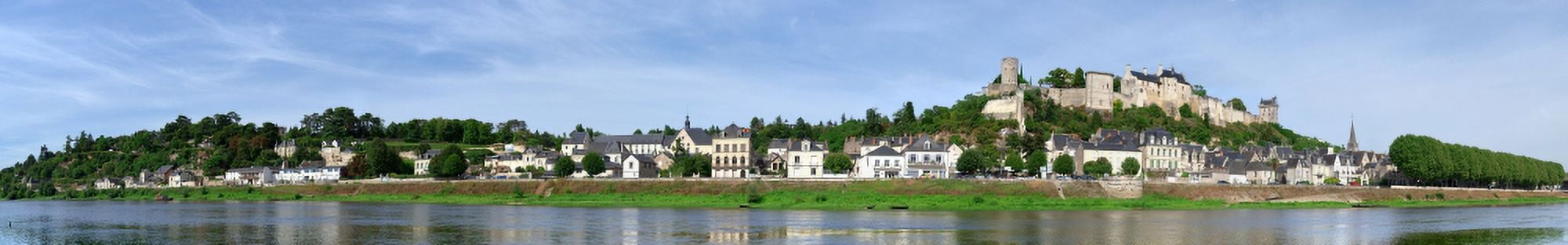 Chinon and its castle overlooking the Vienne River Indre-Et-Loire Region Centre France Canvas Art - Panoramic Images (22 x 4)