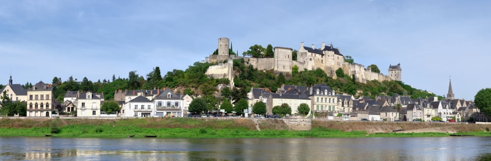 Chinon and its castle overlooking the Vienne River Indre-Et-Loire Region Centre France Canvas Art - Panoramic Images (36 x 12)