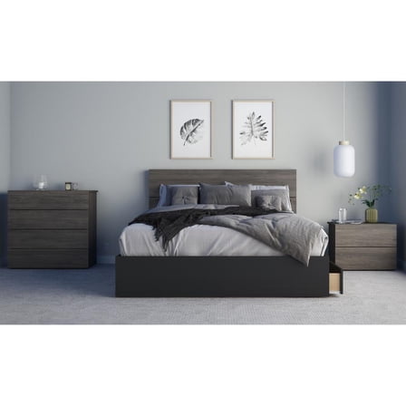 Chinook 4 Piece Queen Size Bedroom Set  Bark Grey and Black