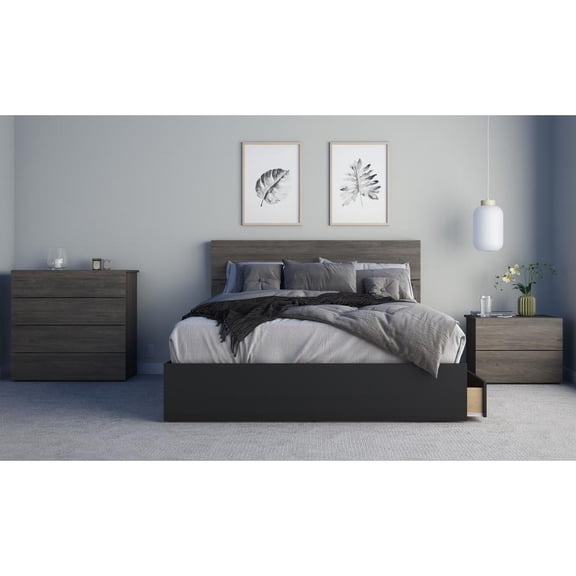 Chinook 4 Piece Queen Size Bedroom Set  Bark Grey and Black