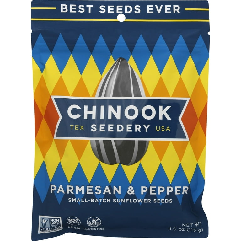 Chinook Seedery Roasted Jumbo Sunflower Seeds - Gluten Free Parmesan &  Pepper Flavor 4oz(Pack of 12)