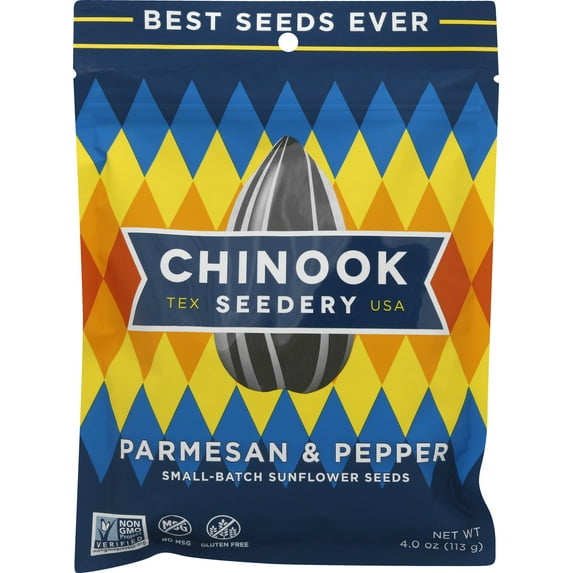 Chinook Seedery Roasted Jumbo Sunflower Seeds - Gluten Free Parmesan & Pepper Flavor 4oz(Pack of 12)