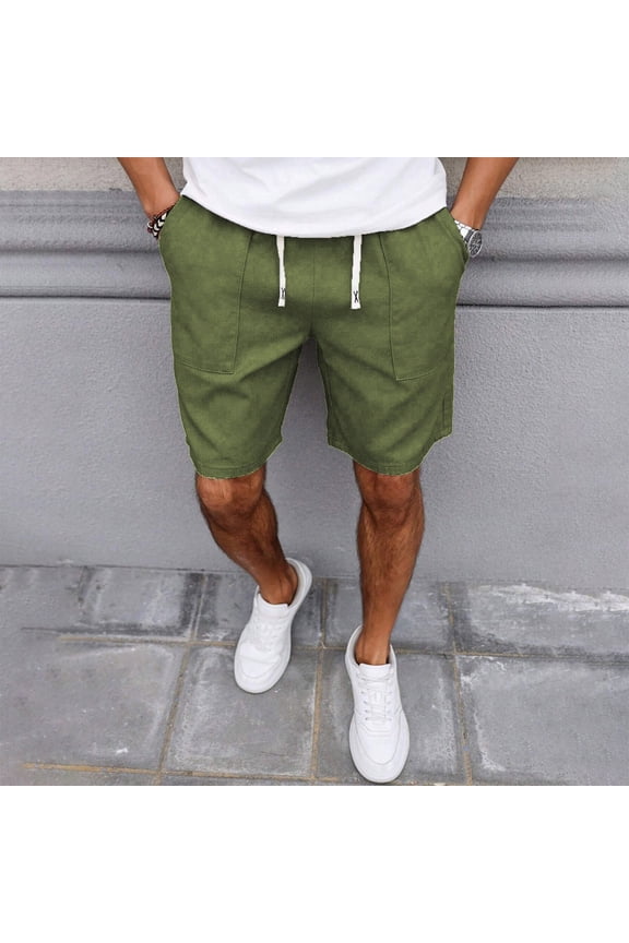 Chinos Shorts for Men with Pockets 2025 Mens Casual Solid Drawstring Elastic Waist Straight Leg Going-Out Loungewear Bermuda Short