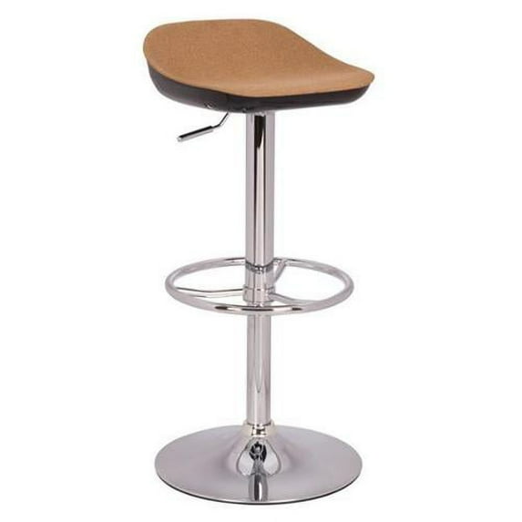 Chintaly 0324-AS-CML Two Tones Backless Adjustable Stool - Black & Chrome & Camel Fabric