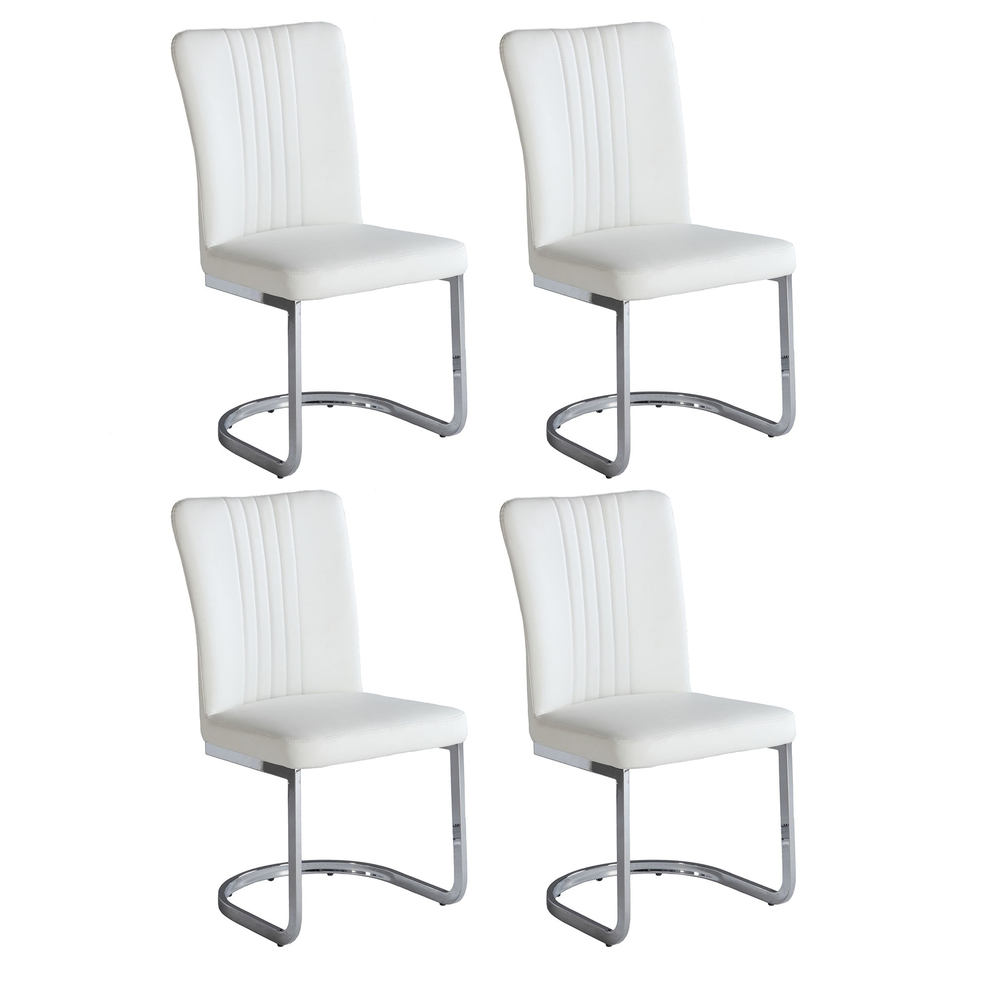 High Back White Faux Leather Upholstered Side Chair with Metal Legs