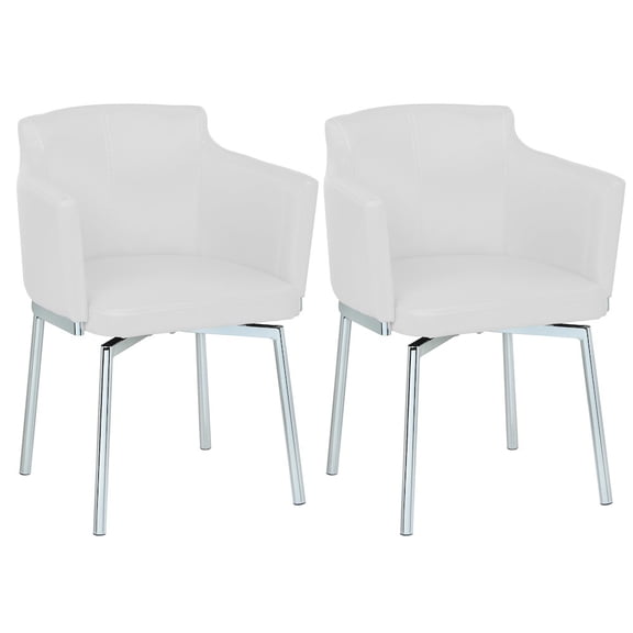 Chintaly Dusty Club Style Swivel Arm Chair-Color:White,Quantity:Set of 2
