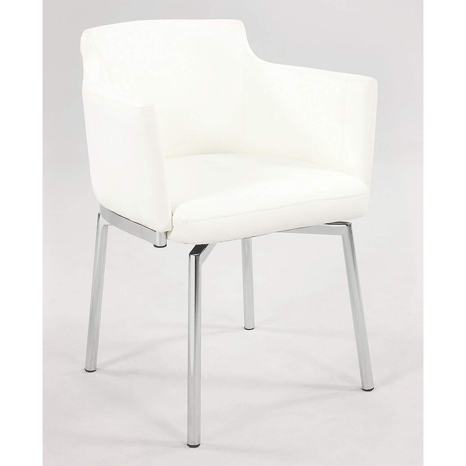 White Faux Leather Swivel Arm Chair with Chrome Legs