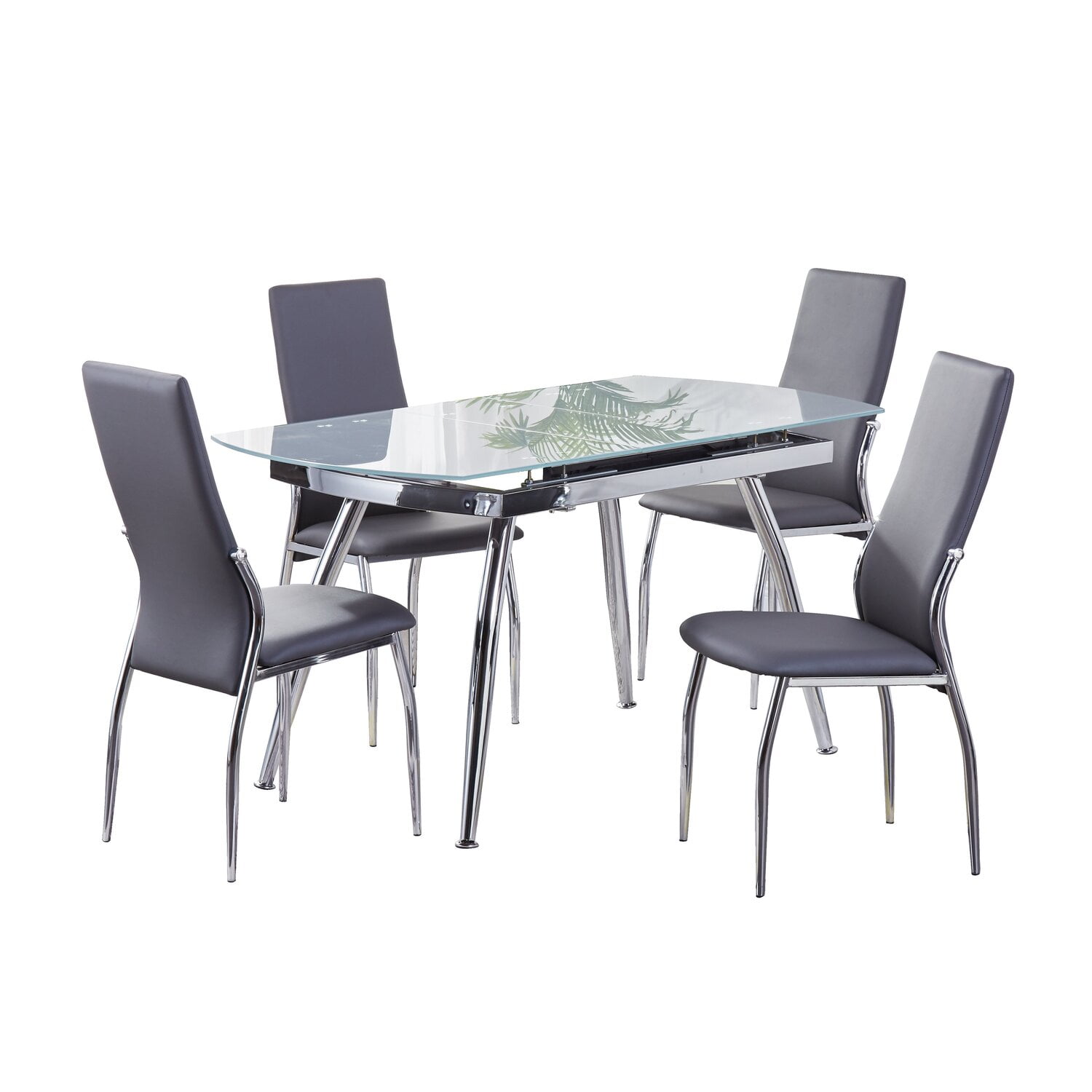 Chintaly Contemporary Dining Set w/ Extendable Glass Table & 4 Chairs ...