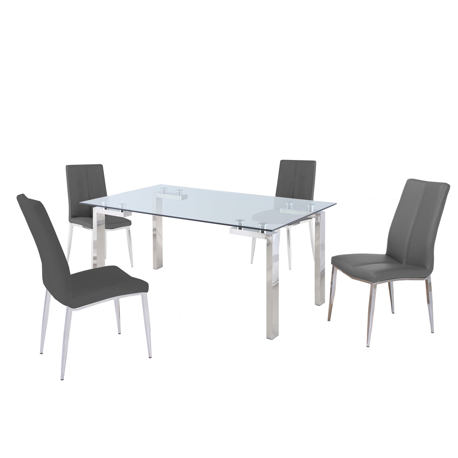 Chintaly Contemporary Dining Set w/ Glass Table & Upholstered Chairs ...