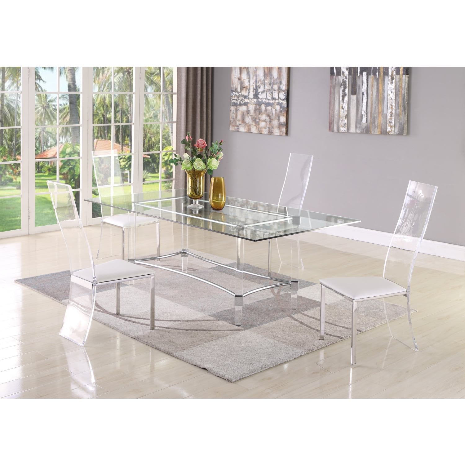 Chintaly Contemporary Dining Set w/ Rectangular Glass Dining Table