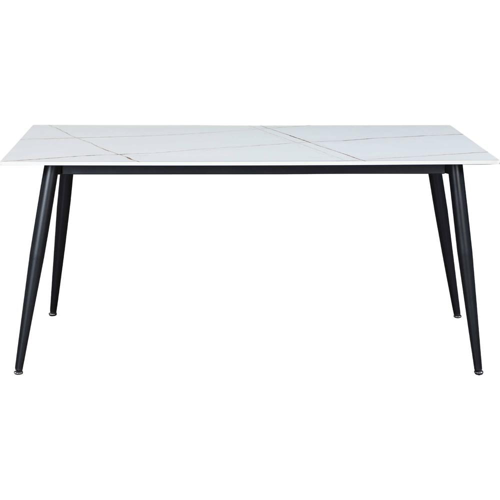 Chintaly Rectangular White Ceramic Top Dining Table with Black Metal Legs