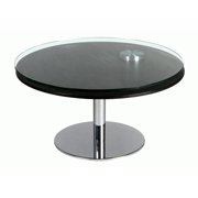 Chintaly Contemporary Dual Round Top Motion Cocktail Table W/ Glass & Solid Wood Top