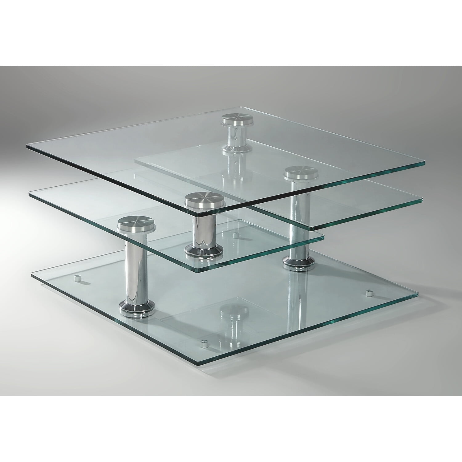 Square Clear Glass Coffee Table with Rotating Shelves