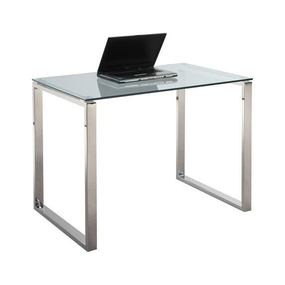 Chintaly Imports 39.4" Small Contemporary Glass Top Desk in Clear and Polished