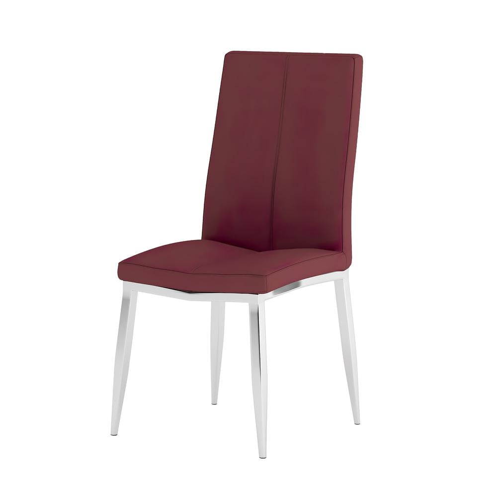 High Back Red Faux Leather Side Chair with Chrome Legs