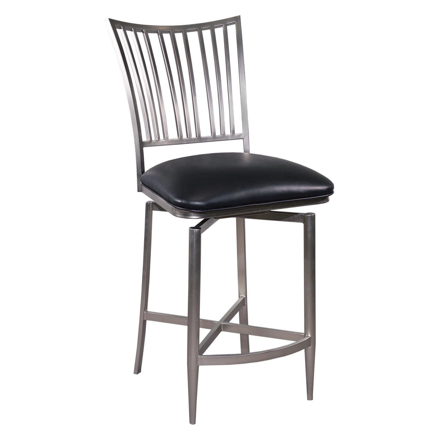 Ladder Fan-Back Brushed Nickel Swivel Stool with Faux Leather Seat