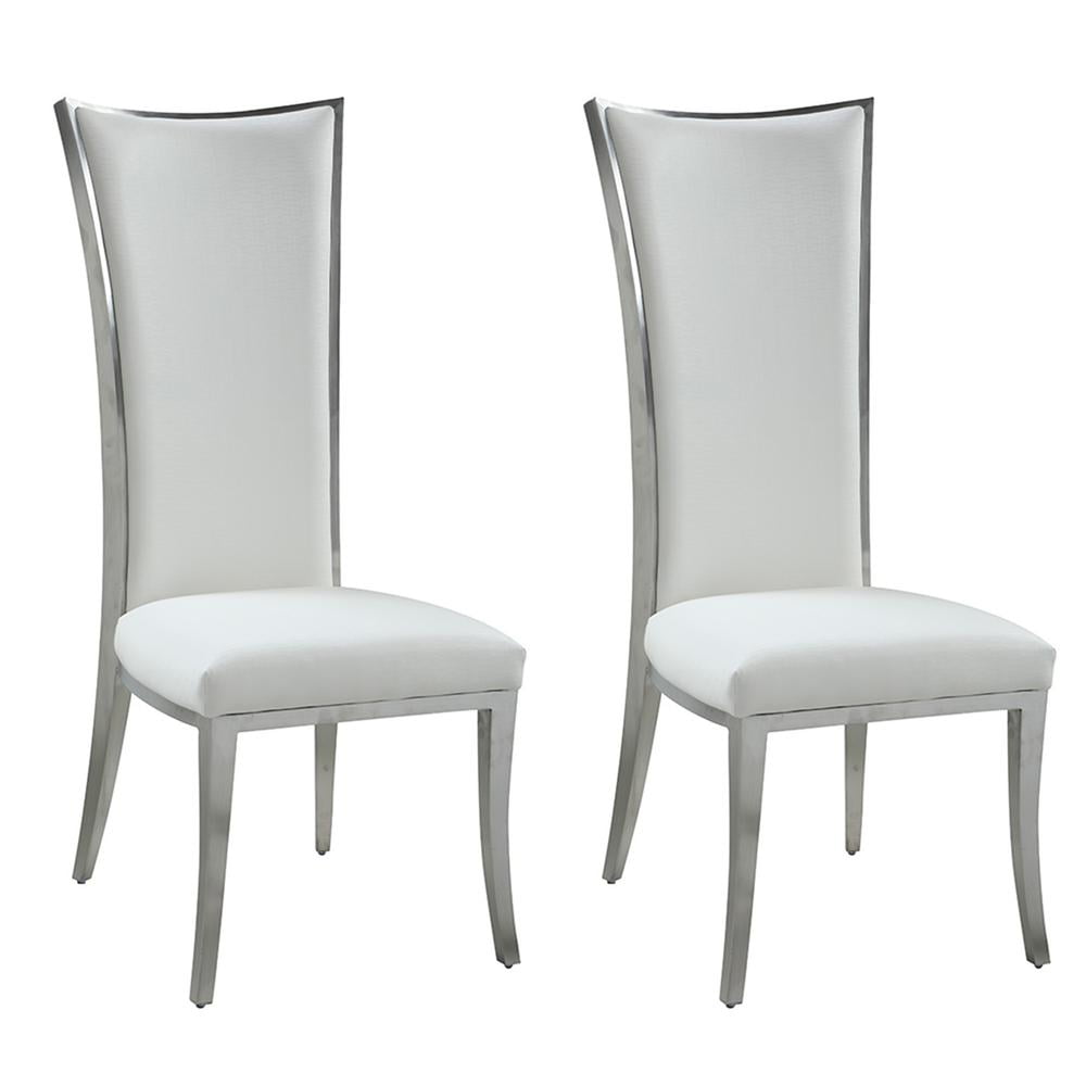 Elegant High-Back White Faux Leather Side Chair with Stainless Steel Frame