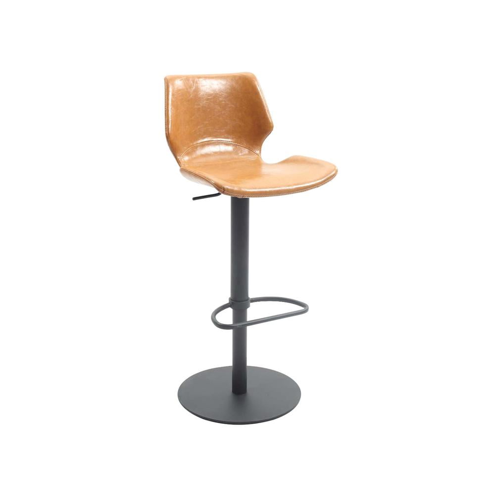 Vintage Matte Black Adjustable Swivel Barstool in Faux Leather