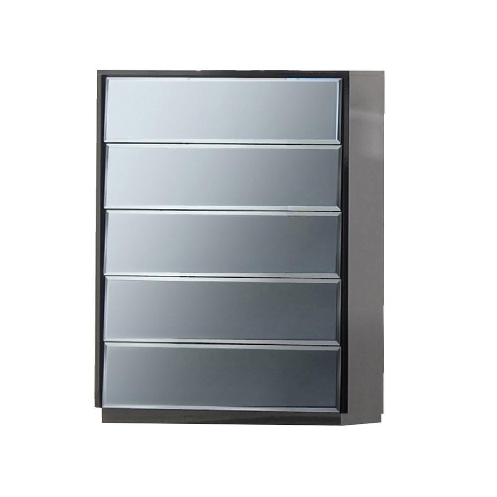 High Gloss Black and Mirrored 5-Drawer Chest
