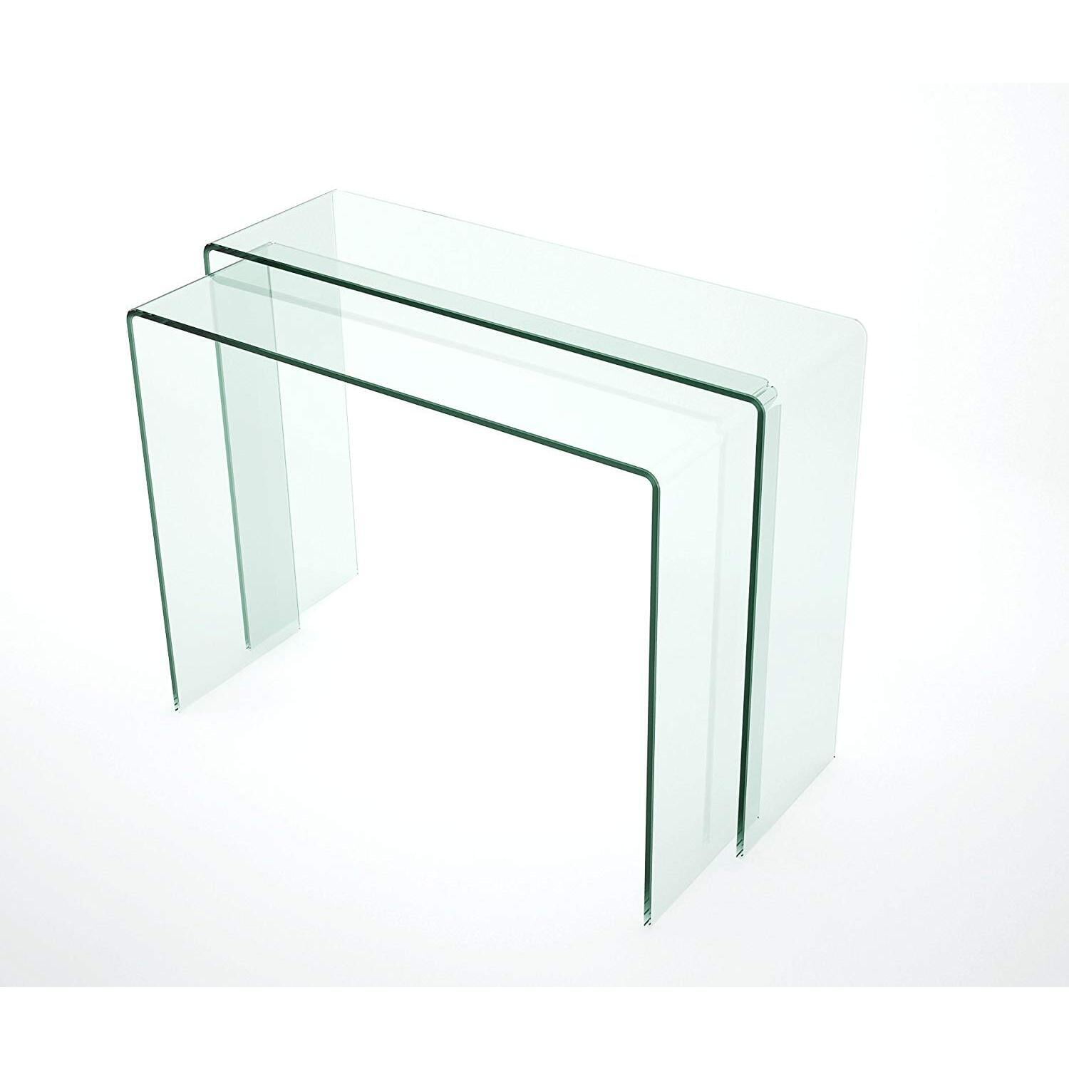 Chintaly Imports Nested Bent Glass Sofa Table With Clear Glass Finish 6006ST