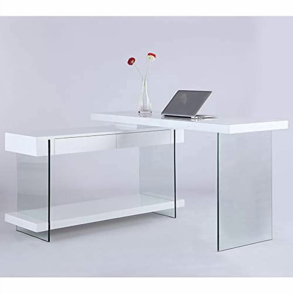 Chintaly Imports Motion Home Office Desk - Gloss White/Clear