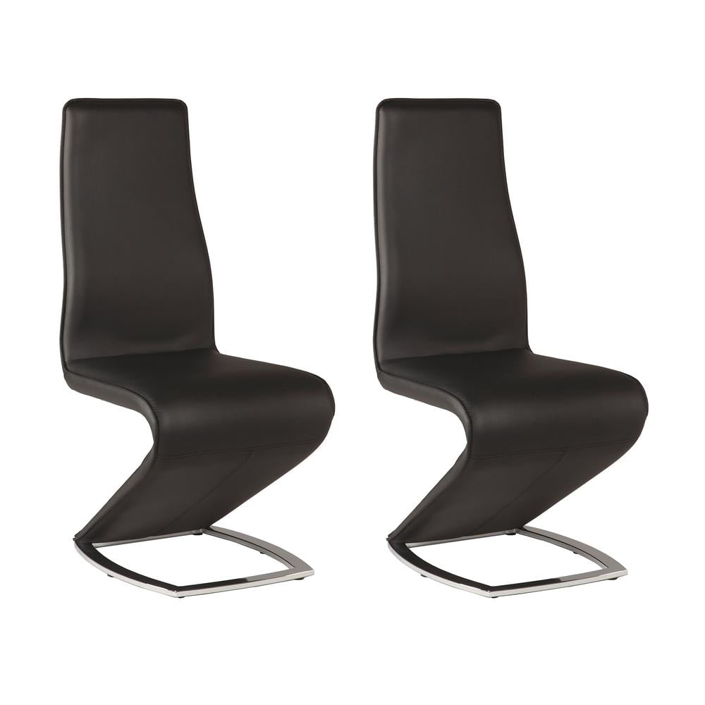 Black Faux Leather Z-Shaped High Side Chair with Metal Base