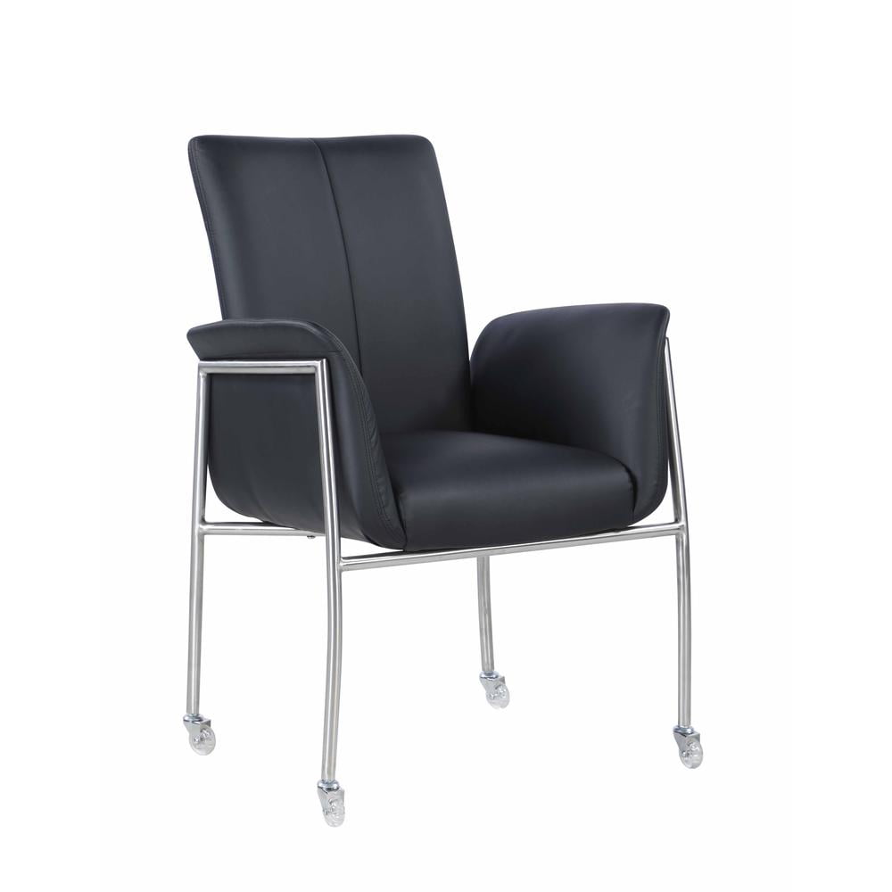 Black Faux Leather and Metal Arm Chair with Casters