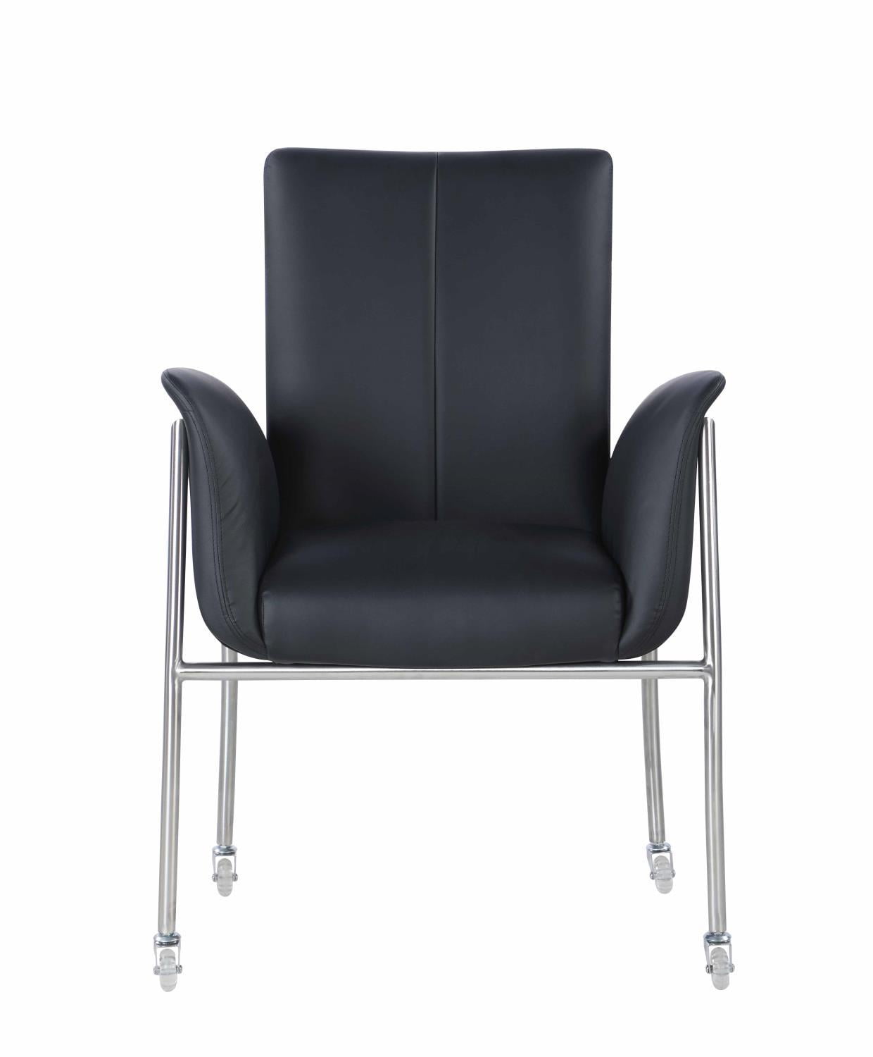 Black Faux Leather and Metal Arm Chair with Casters