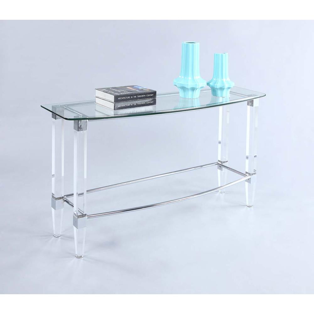 Modern Chrome-Accented Glass Top Sofa Table with Acrylic Legs