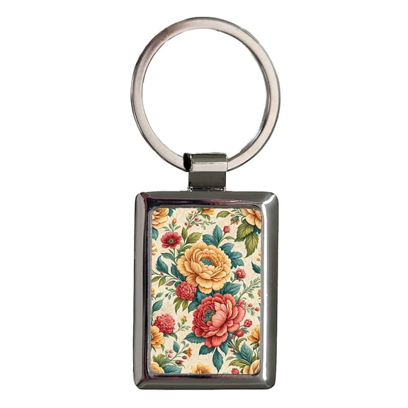 Chintz Flowers Floral Background Metal Rectangle Keychain