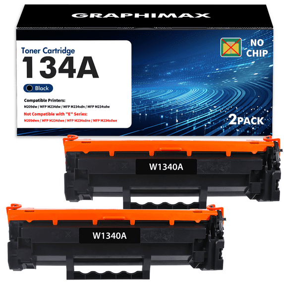 NO Chip 134A 2-Pack Toner Cartridge Compatible for HP 134A W1340A 134X W1340X Toner for HP LaserJet M209dw MFP M234dw M234sdn M234sdw Printer Ink Black