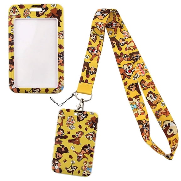 Chip And Dale Cartoon Characters Lanyard With ID Holder Keychain