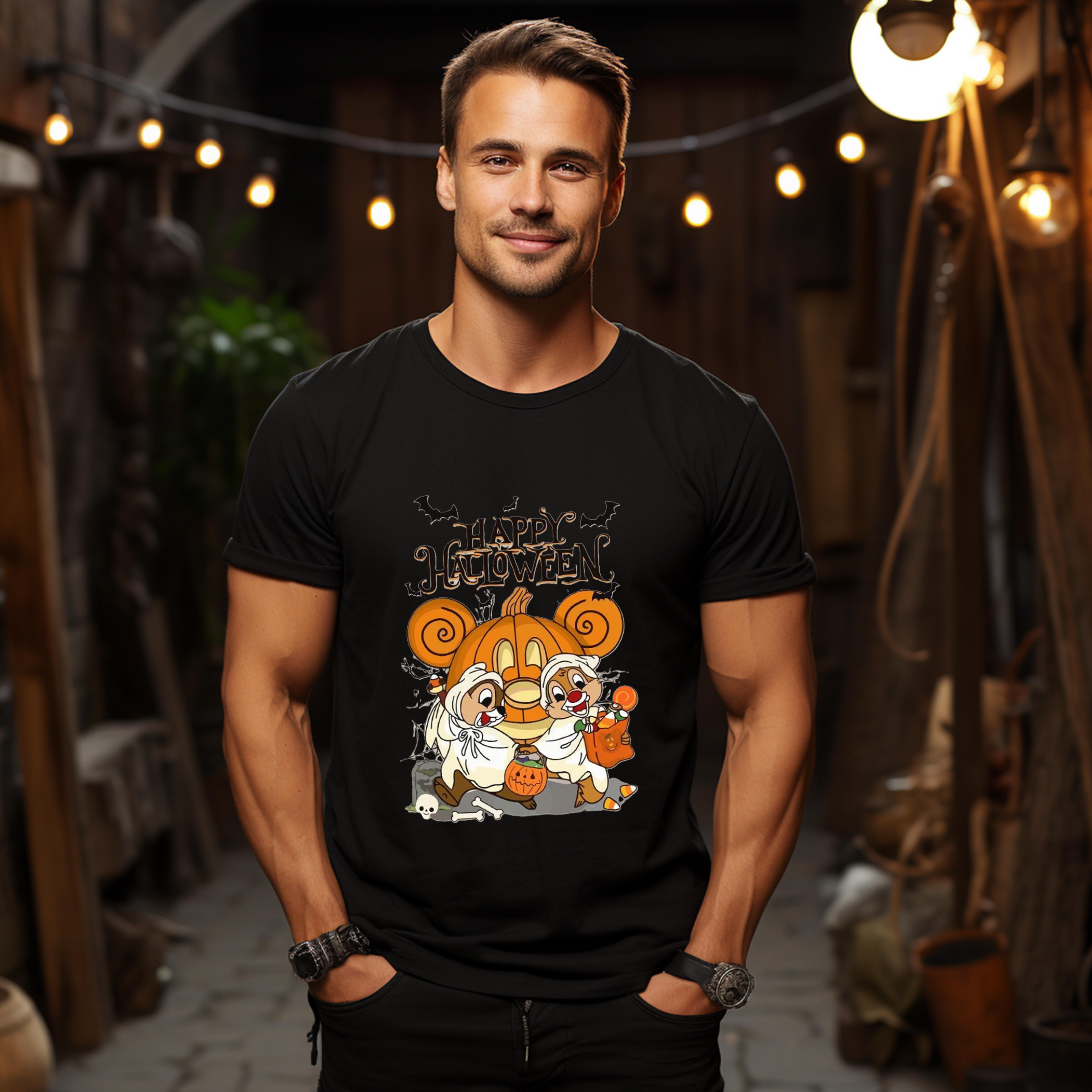 Chip And Dale Happy Halloween unisex tshirt, Pumpkin Disney Halloween