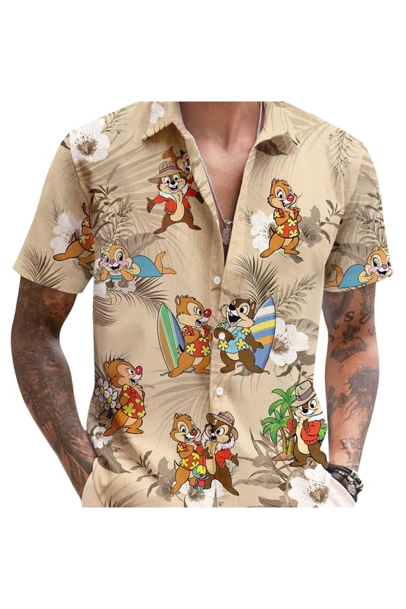 Chip And Dale Hawaiian Shirt, Disney Hawaiian Shirt, Chip N Dale Button Up, Disney Summer Shirt, Tropical Hawaiian Shirt, Disney Trip Shirt