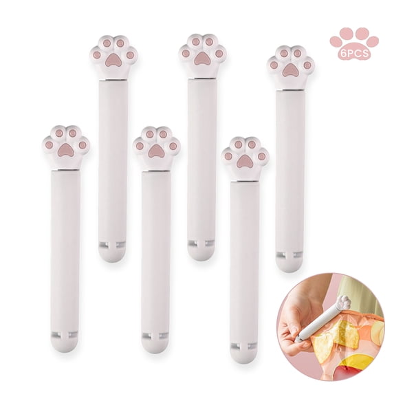 Chip Bag Clips, 6 Pcs Plastic Sealing Clips, Cat Paws Bag Clips for Food, Fresh-Keeping Clamp Sealer, Food Sealing Clip for Snack (White)