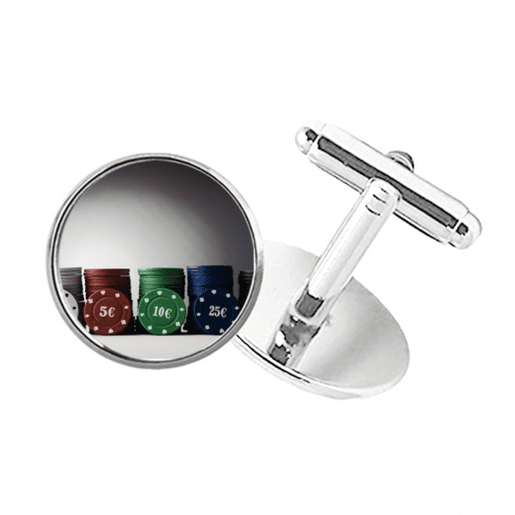 Chip Card Game Gambling Photo Round Button Cuff Clip Stud Cufflinks