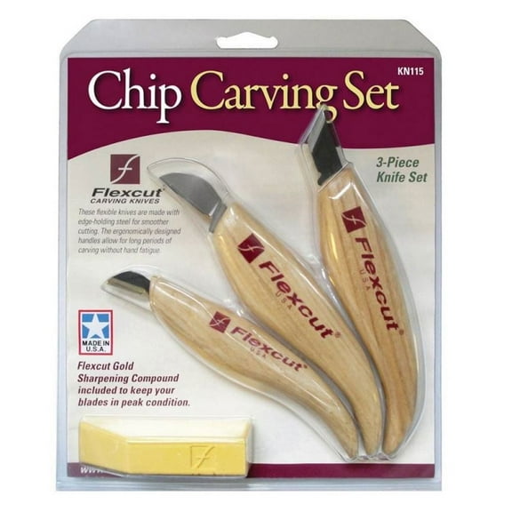 Flexcut - KN115 - Chip Carving Set - 3 Piece Woodcarving Tool Set
