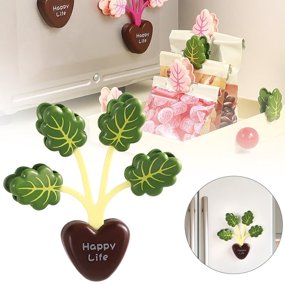 Chip Clips, 1 Pack Cute Bag Clips, Plant Leaf Shaped Magnetic Food Bag Chip Clip Fridge Magnets, Fun and Functional Kitchen Storage Accessories for Chips, Food & Home Decor (Green)