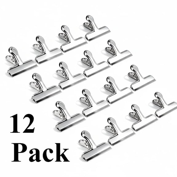 Chip Clips, 12Pcs Sliver Metal Bag Clips for Food Packages, Snack Chip Clip for Bags, Kitchen Snack Bag Clip for Food Packages and Office Home, 3 Inches