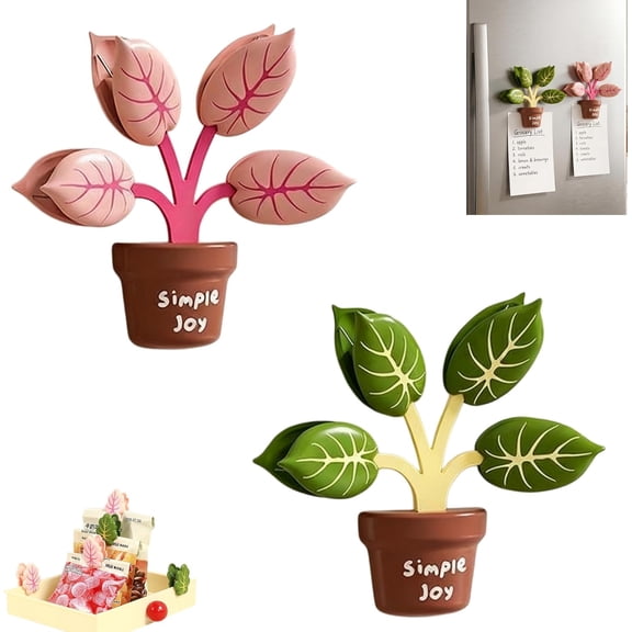 Chip Clips, 2 Pack Cute Bag Clips, Plant Leaf Shaped Magnetic Food Bag Chip Clip Fridge Magnets, Fun and Functional Kitchen Storage Accessories for Chips, Food & Home Decor