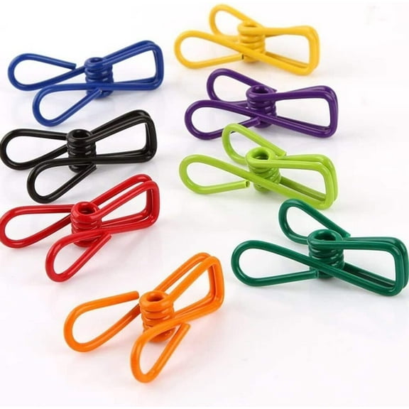 Chip Clips, 30 Pcs 2 Inch 8 Different Random Colors Utility Metal Clips PVC-Coated High Elasticity Good Persistence for Clothespins Paper Clips Food Clips Bag Clips Clothes Pins(Mixed Colors 30pcs)