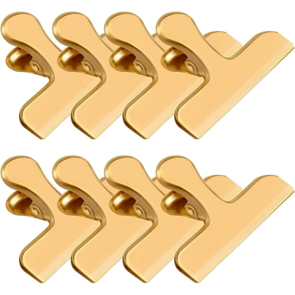 Chip Clips, 8 Pack Bag Clips, Stainless Steel Bags Clip for Food, Clips for Chips and Other Food Bags, Office Kitchen Home Usage Storage(Golden)