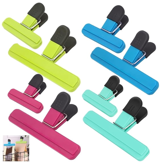 Chip Clips for Bags, 8 Pack Food Clips, Kitchen Clips for Bags,Upgrade Wide Open Bag Clips for Food Storage(4 x L, 4 x S)